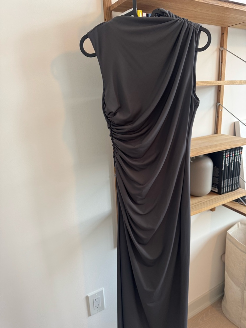 Zara Charcoal Draped Sleeveless Maxi Dress